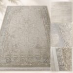 فرش ماشینی خاطره کاشان ۱۲۰۰ شانه تراکم ۳۶۰۰ طرح افشان کرم طوسی ۶ متری – کد 80565